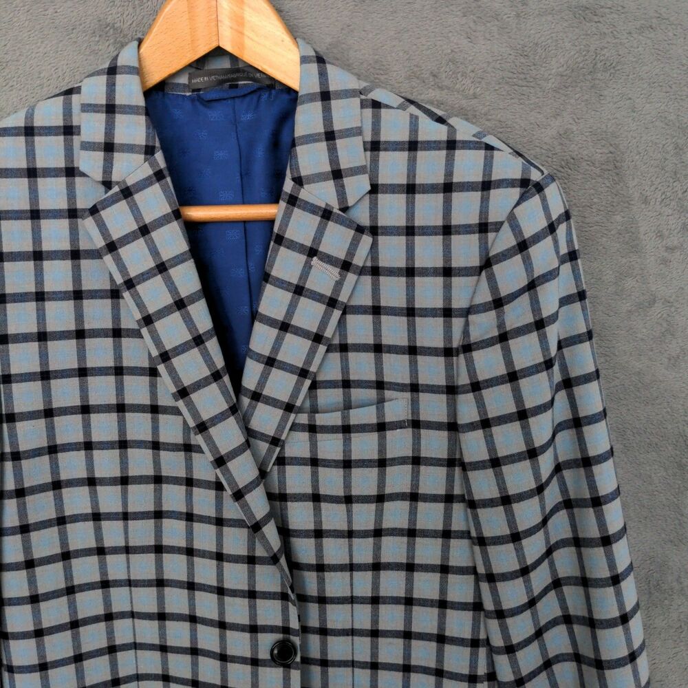 Ben Sherman Sport Coat Sz 40R Blue Checks Jacket Blazer Lightweight Stretch
